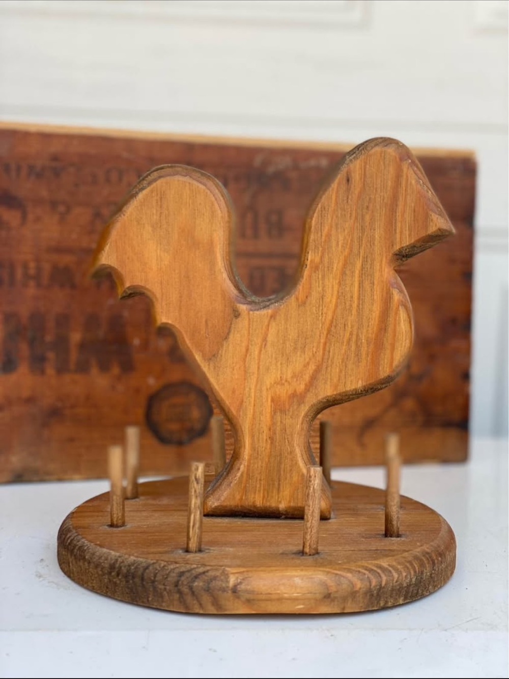 Vintage Wooden Chicken Spool Holder Farmhouse Decor